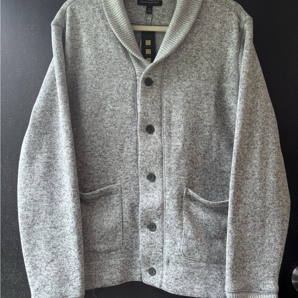 Banana Republic Light Gray Shawl Collar Button-Up Cardigan